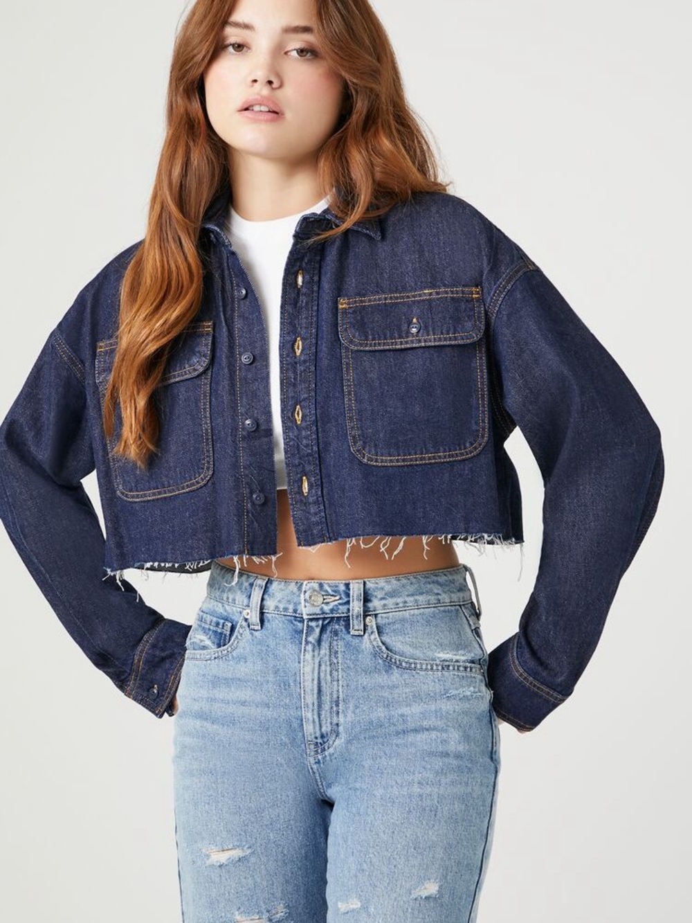 🌸Forever21 CROPPED DENIM SHIRT Small